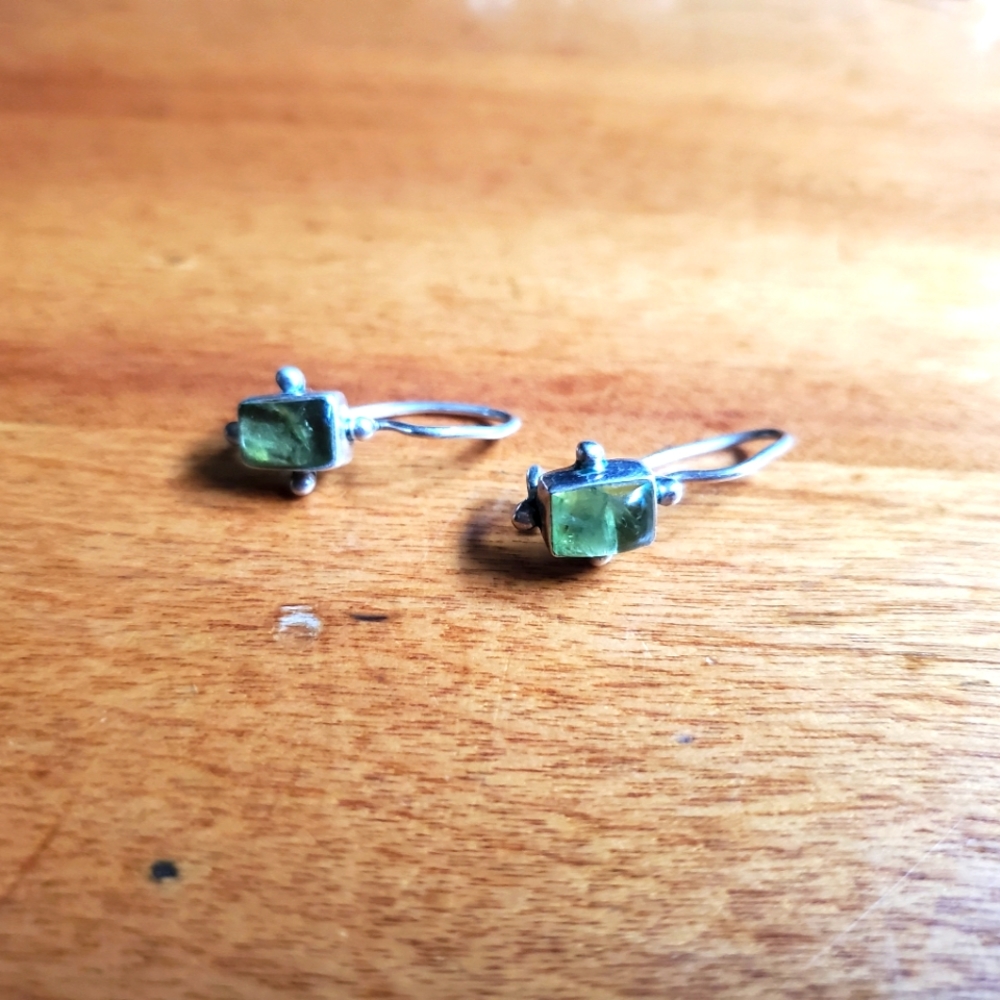 Sterling silver and green stone earrings